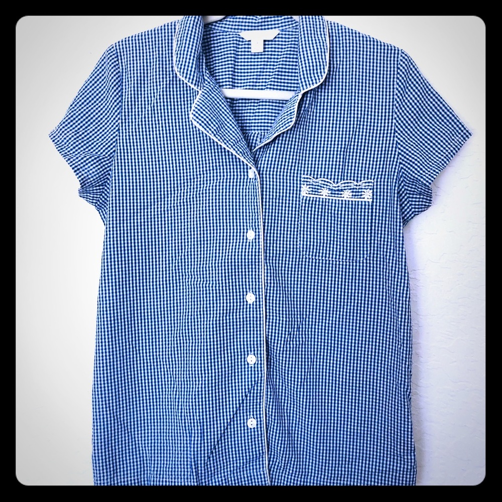 P. J. Gingham Top Charter Club pajama shirt size M